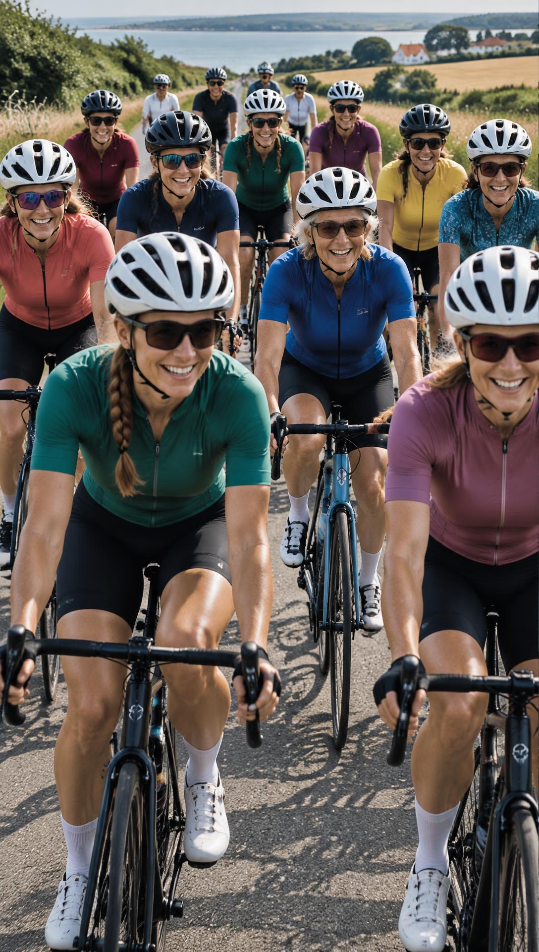 Kvinder på cykeltur i det danske landskab